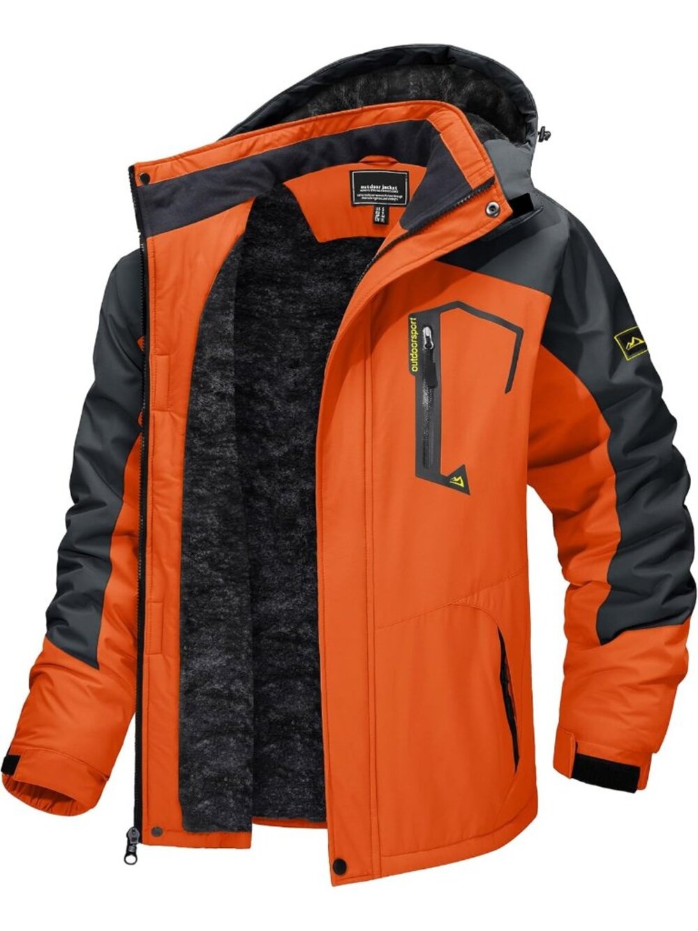 〽️Men's Orange Grey Winter Skiing Waterproof Thermal Windproof  Lined Snow Coat